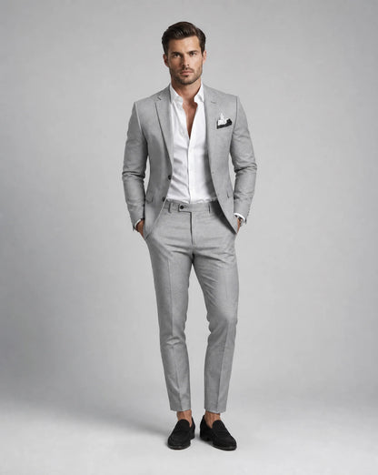 Men's Linen Blend Slim Fit Two Piece Suit for Summer Weddings