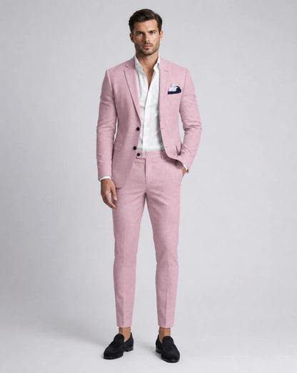 Men's Linen Blend Slim Fit Two Piece Suit for Summer Weddings