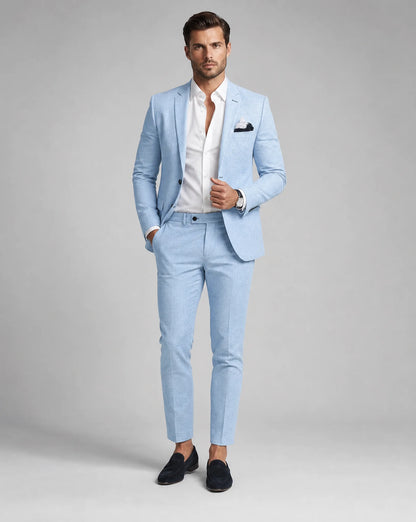 Men's Linen Blend Slim Fit Two Piece Suit for Summer Weddings