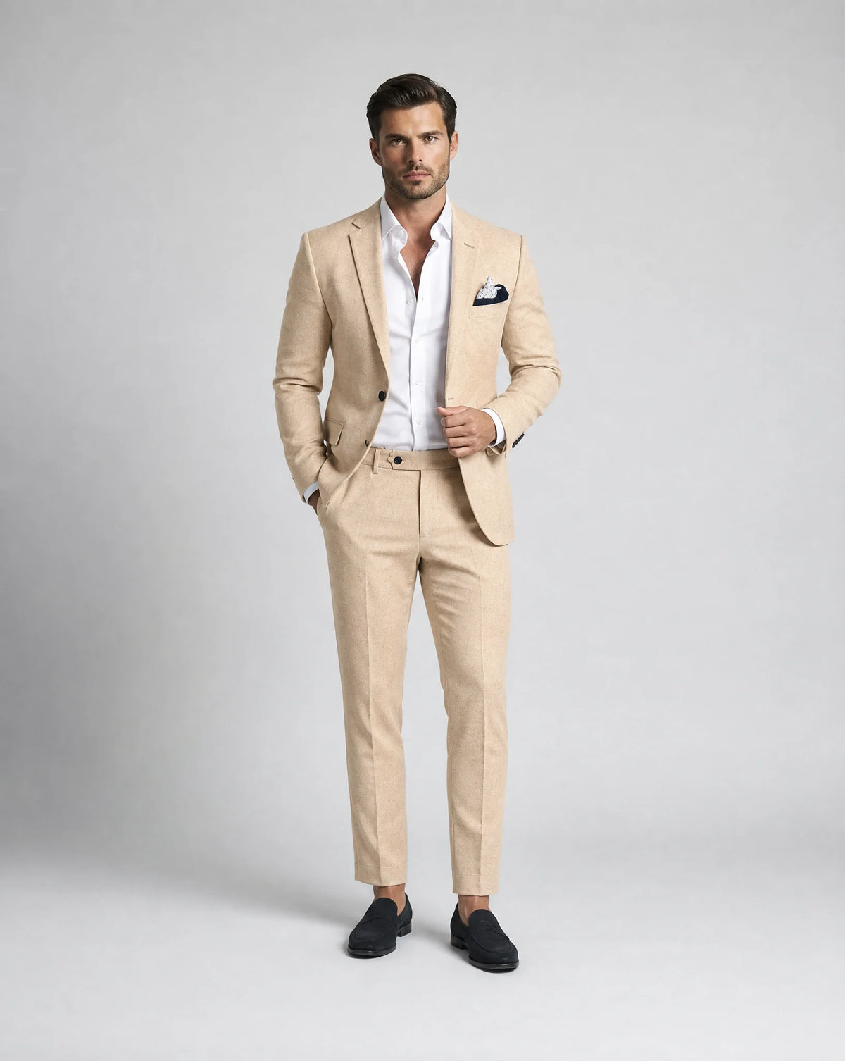 Men's Linen Blend Slim Fit Two Piece Suit for Summer Weddings