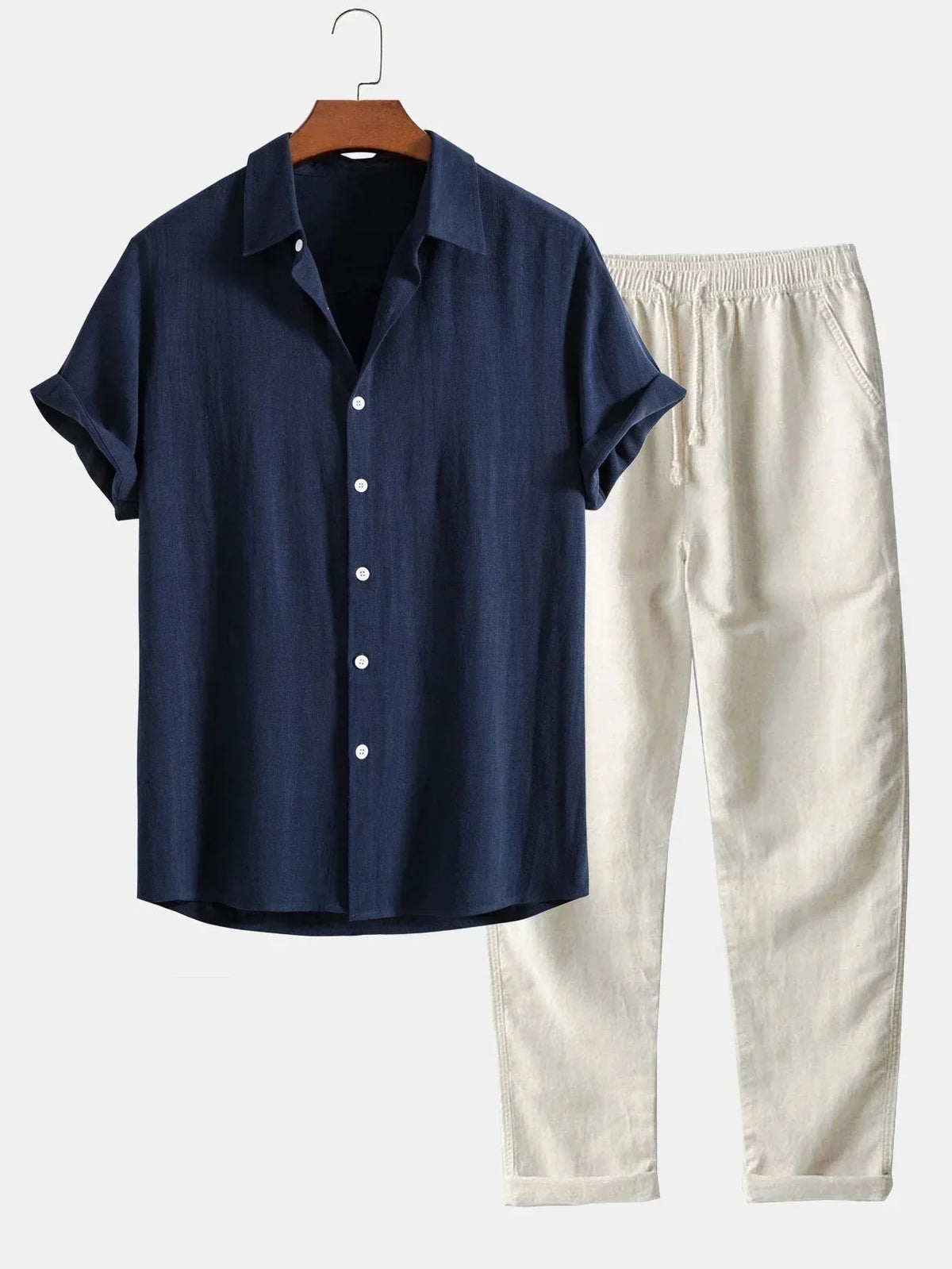 Men's Linen Summer Two-Piece Shirt & Pants Set