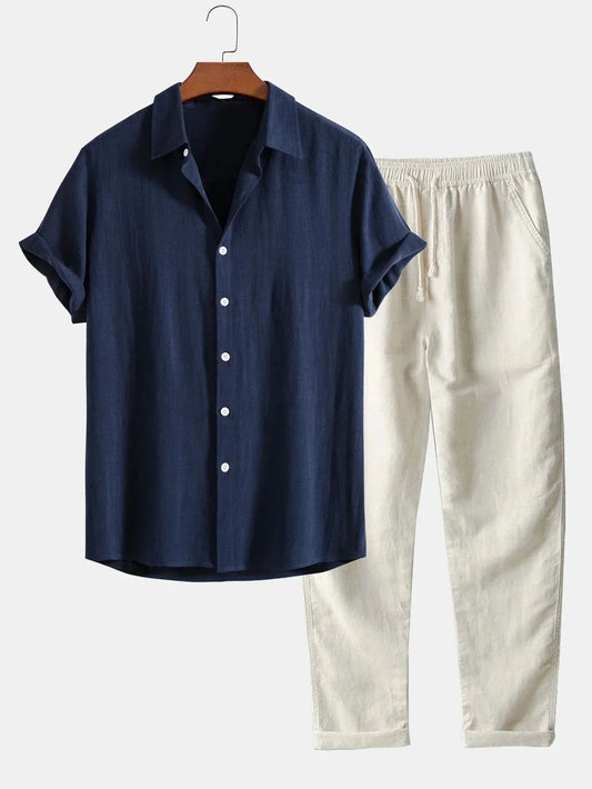 Men's Linen Summer Two-Piece Shirt & Pants Set