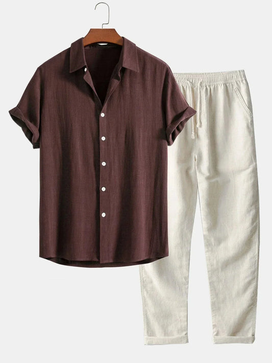 Men's Linen Summer Two-Piece Shirt & Pants Set