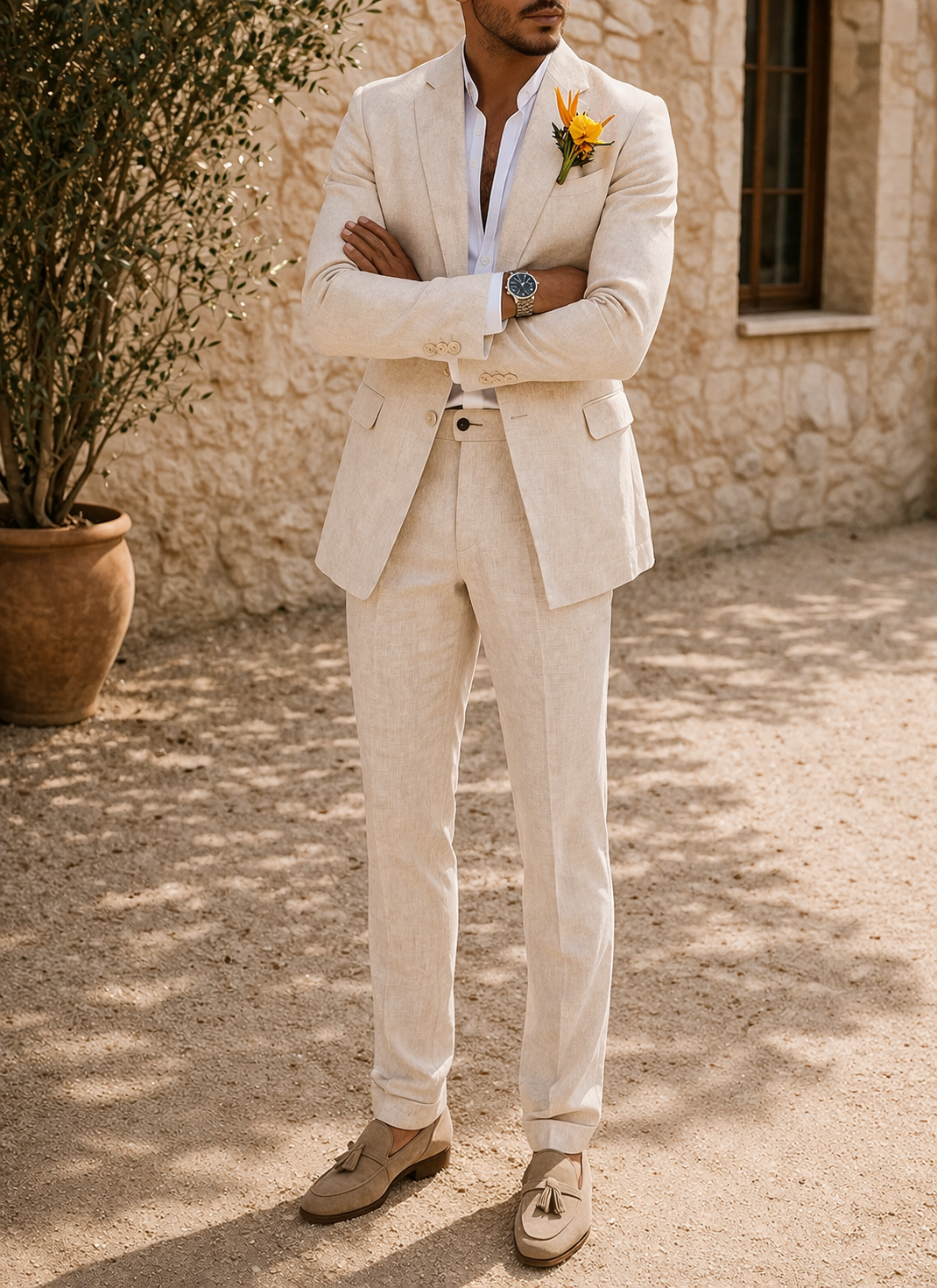 Men's Linen Two-Piece Suit for Weddings