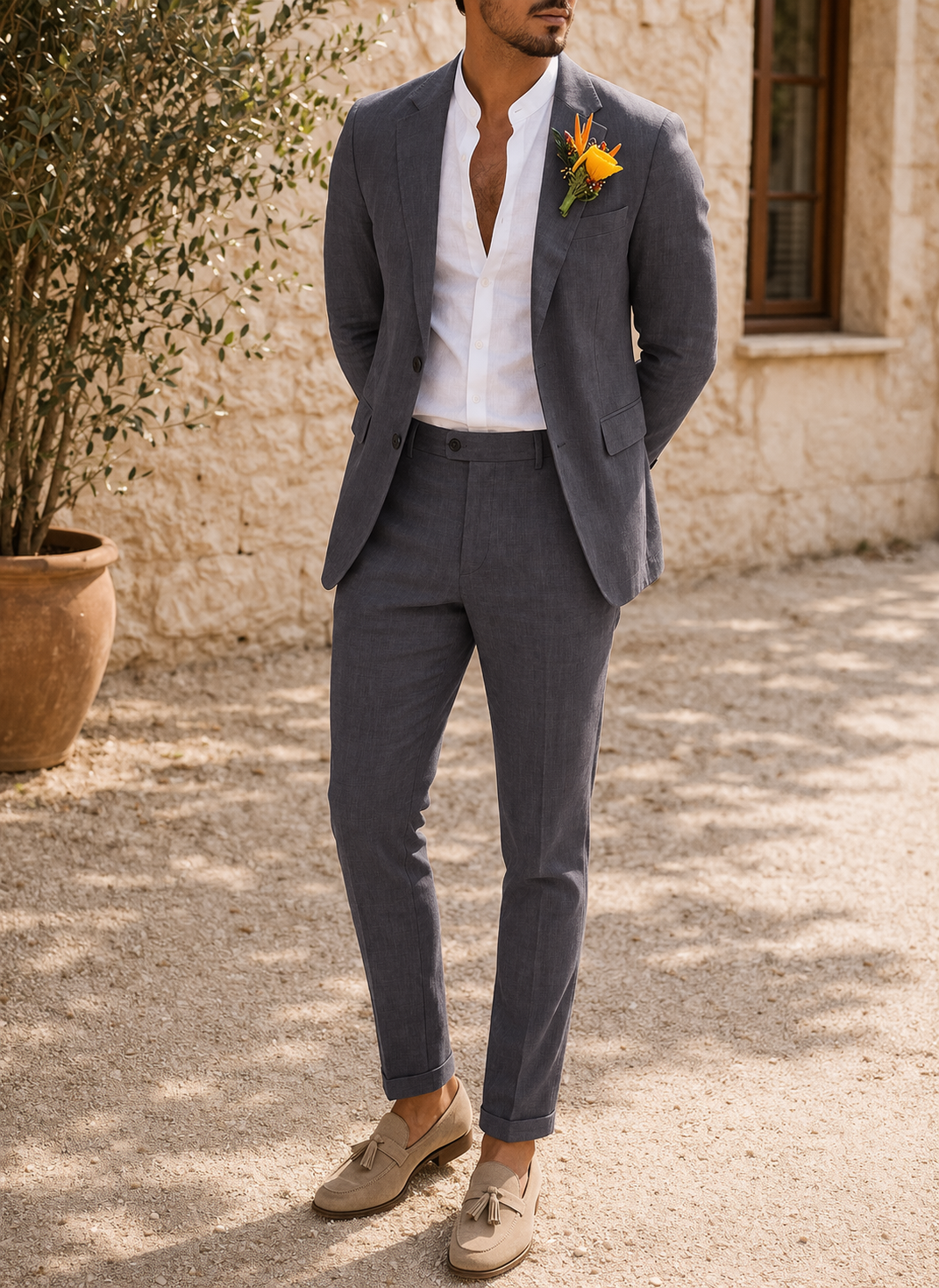 Men's Linen Two-Piece Suit for Weddings