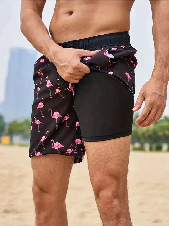 Men's Printed Swim Shorts with Drawstring
