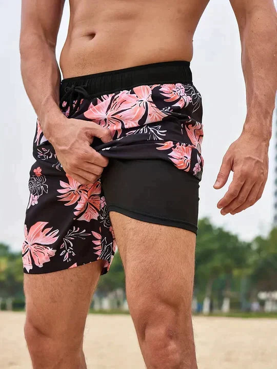 Men's Printed Swim Shorts with Drawstring