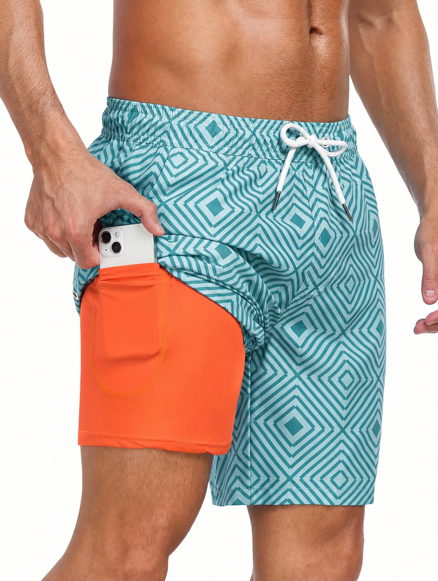 Men's Printed Swim Shorts with Drawstring