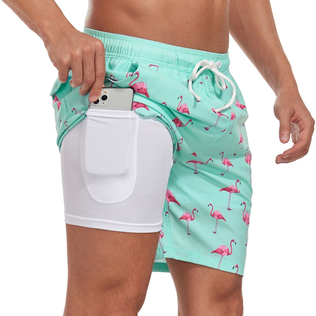 Men's Printed Swim Shorts with Drawstring