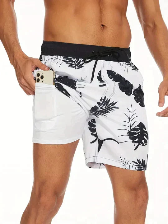 Men's Printed Swim Shorts with Drawstring
