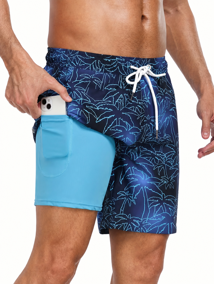 Men's Printed Swim Shorts with Drawstring