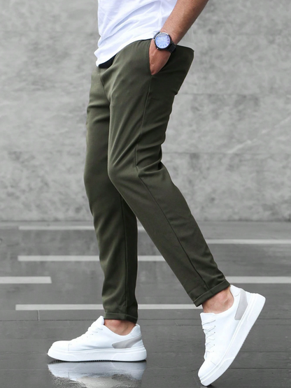 Men's Relaxed Fit Stretch Pants with Elastic Drawstring Waist