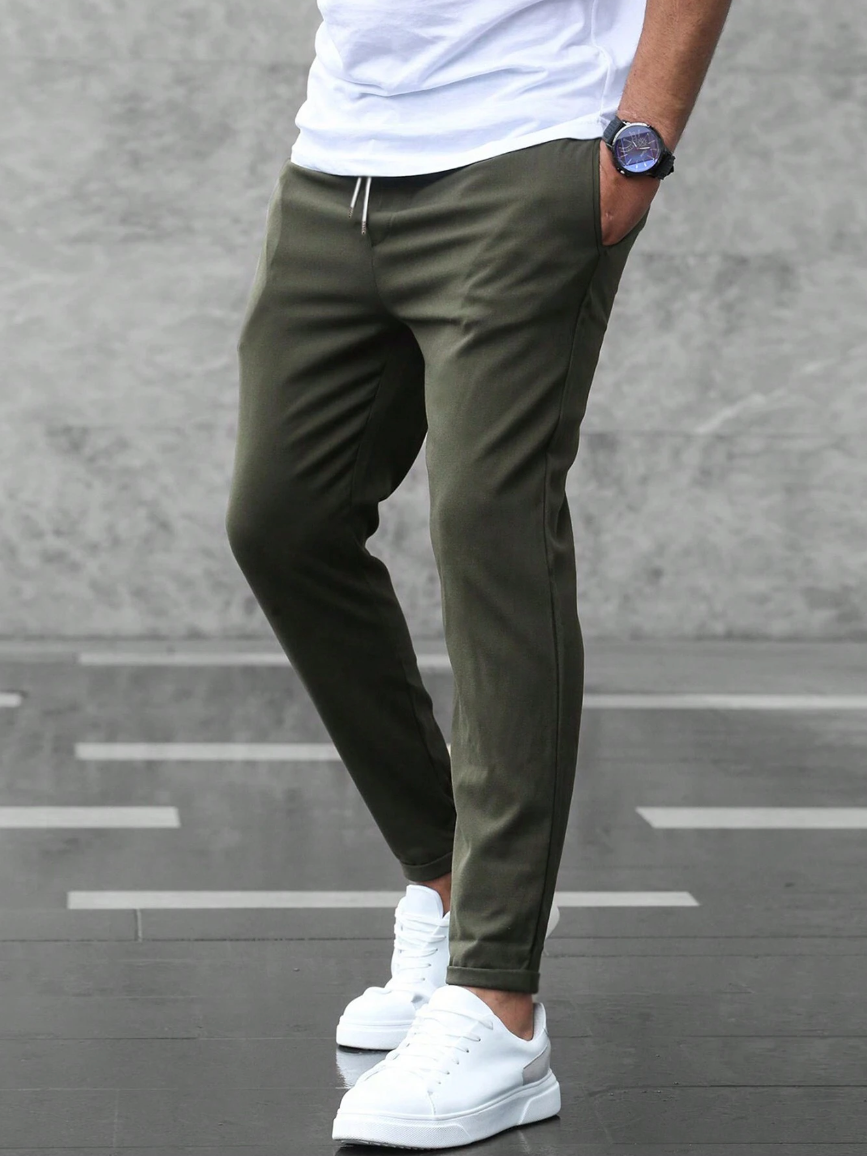 Men's Relaxed Fit Stretch Pants with Elastic Drawstring Waist