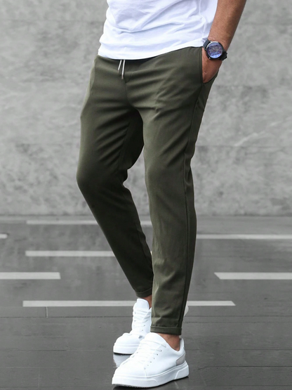 Men's Relaxed Fit Stretch Pants with Elastic Drawstring Waist