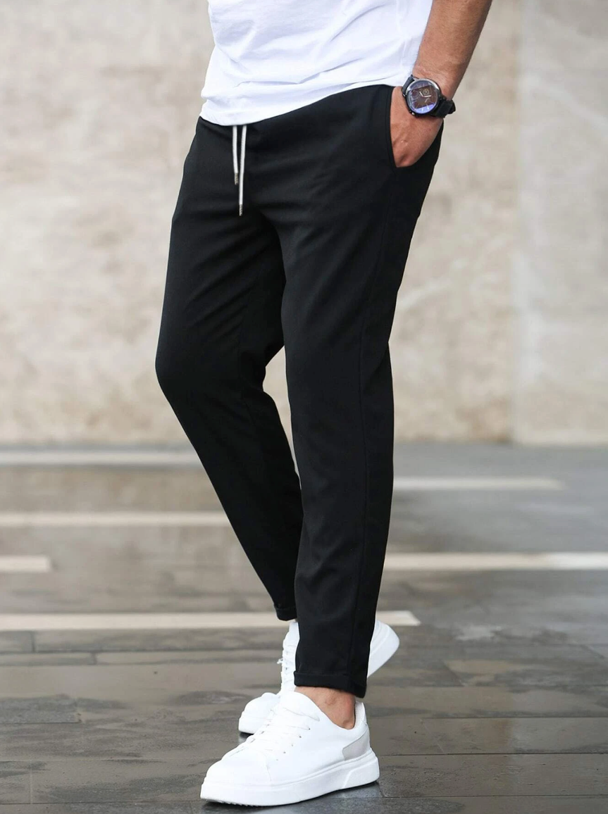 Men's Relaxed Fit Stretch Pants with Elastic Drawstring Waist