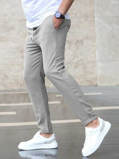 Men's Relaxed Fit Stretch Pants with Elastic Drawstring Waist