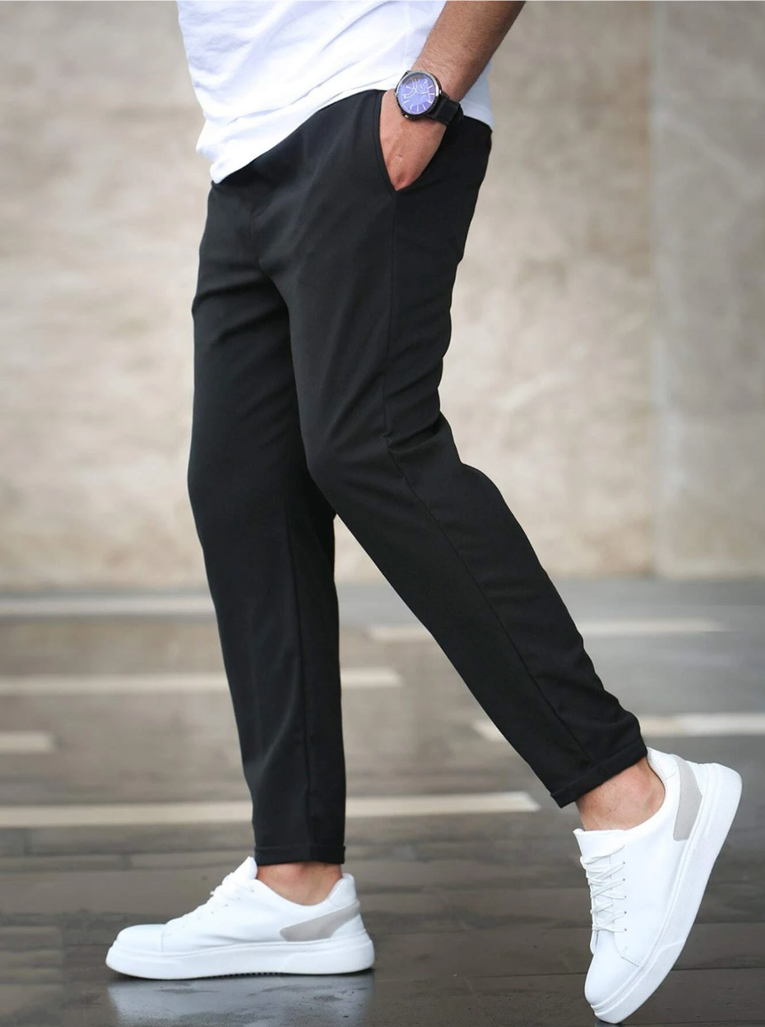 Men's Relaxed Fit Stretch Pants with Elastic Drawstring Waist