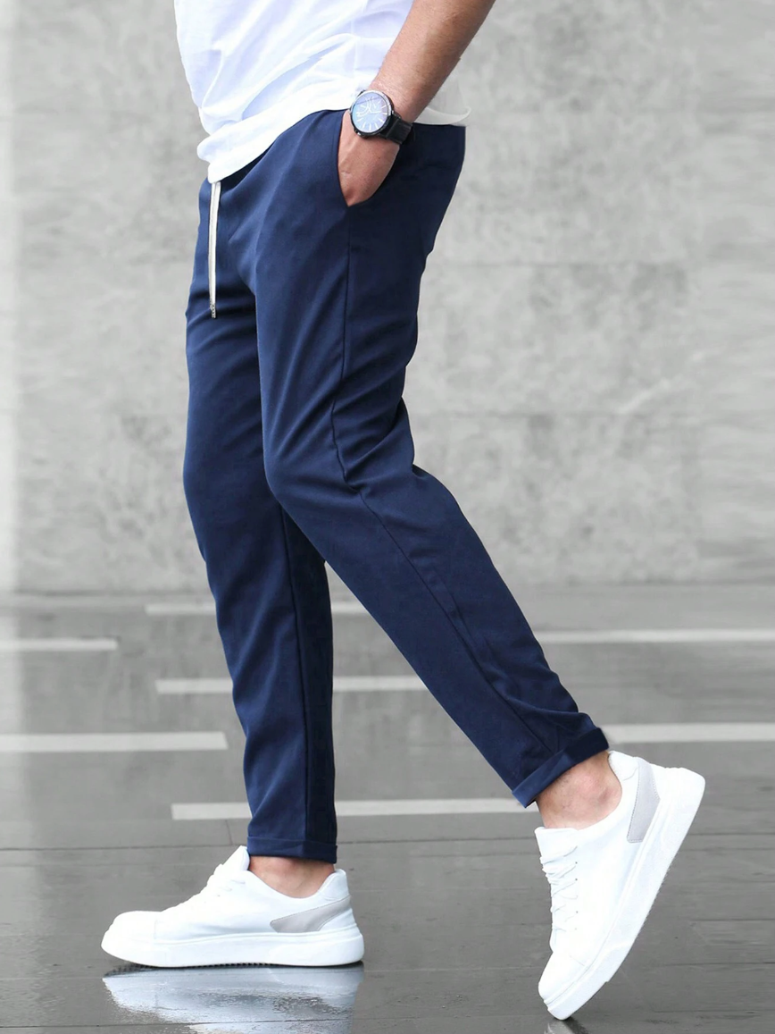Men's Relaxed Fit Stretch Pants with Elastic Drawstring Waist