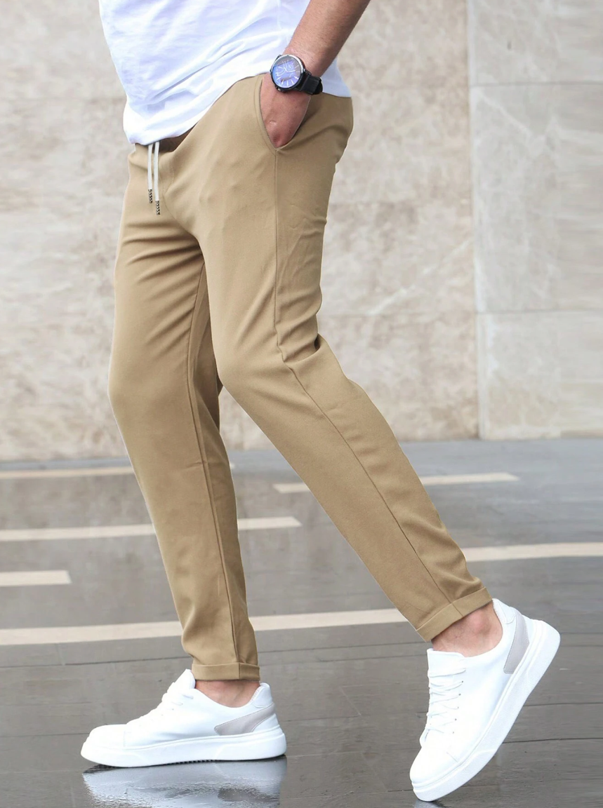 Men's Relaxed Fit Stretch Pants with Elastic Drawstring Waist