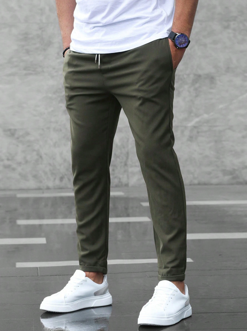Men's Relaxed Fit Stretch Pants with Elastic Drawstring Waist