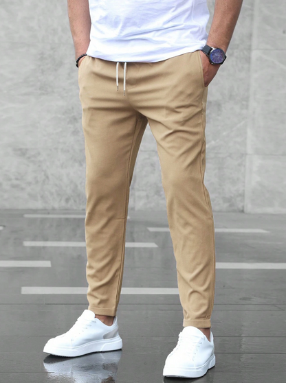 Men's Relaxed Fit Stretch Pants with Elastic Drawstring Waist