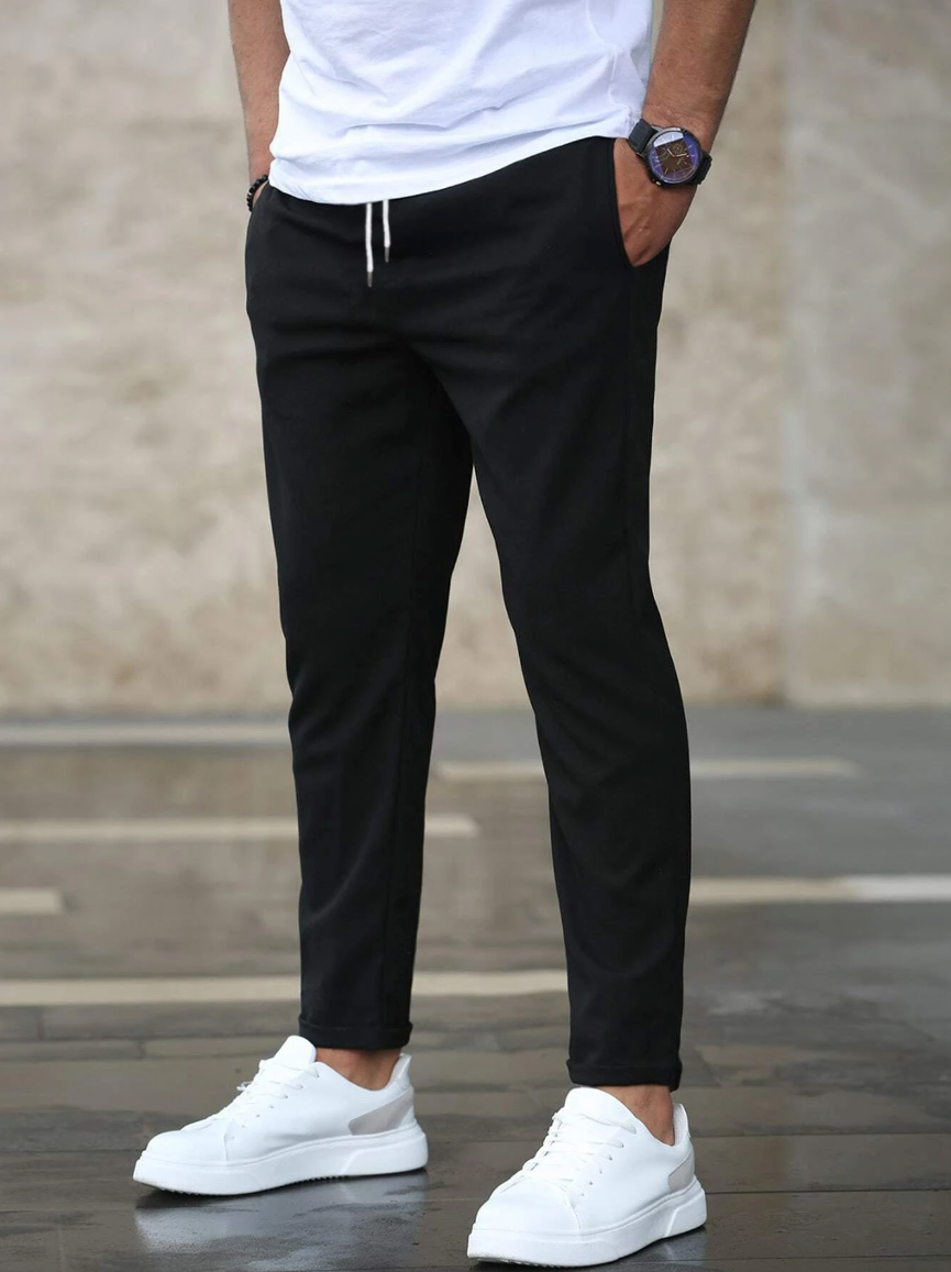 Men's Relaxed Fit Stretch Pants with Elastic Drawstring Waist