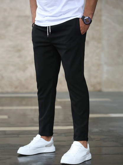 Men's Relaxed Fit Stretch Pants with Elastic Drawstring Waist