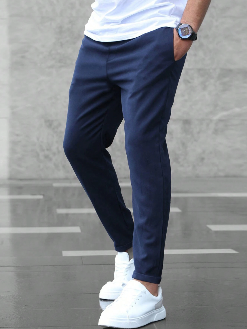 Men's Relaxed Fit Stretch Pants with Elastic Drawstring Waist