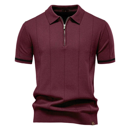 Men's Ribbed Knit Cotton Quarter-Zip Polo Shirt