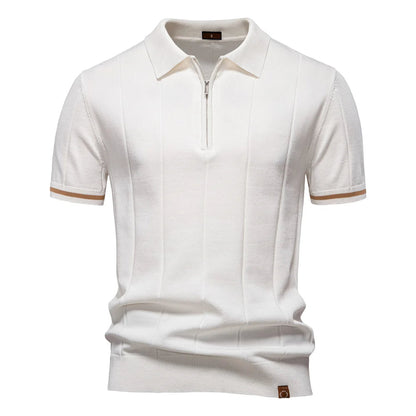 Men's Ribbed Knit Cotton Quarter-Zip Polo Shirt