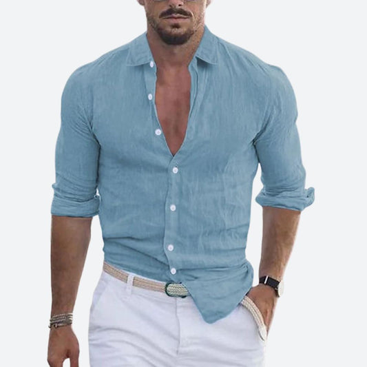 Men's Slim Fit Linen Long Sleeve Shirt