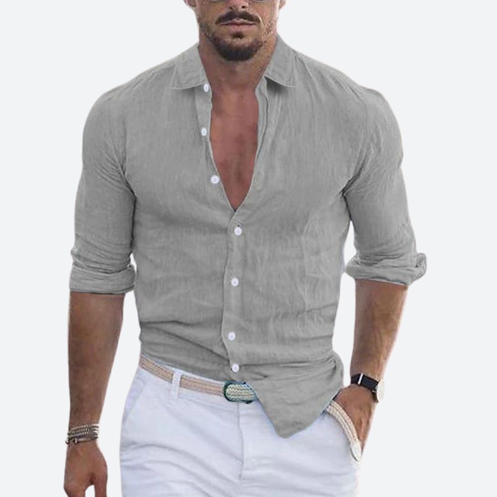 Men's Slim Fit Linen Long Sleeve Shirt