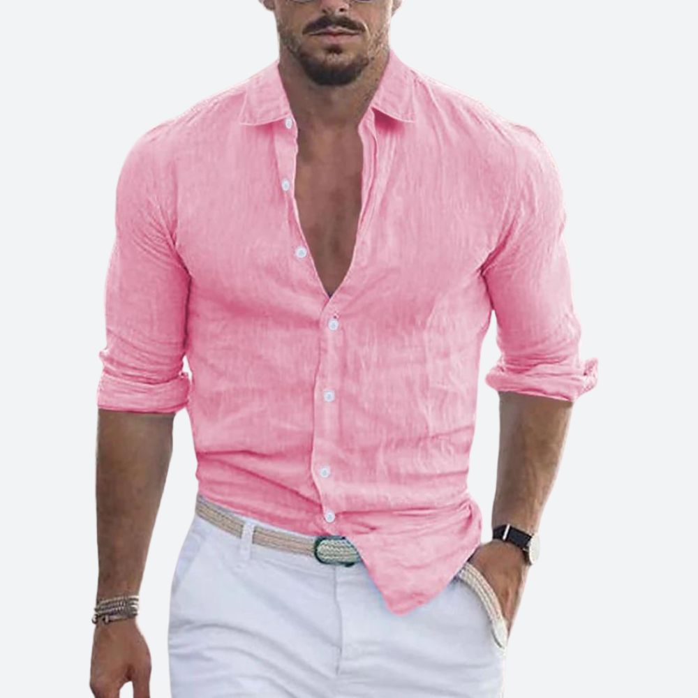 Men's Slim Fit Linen Long Sleeve Shirt