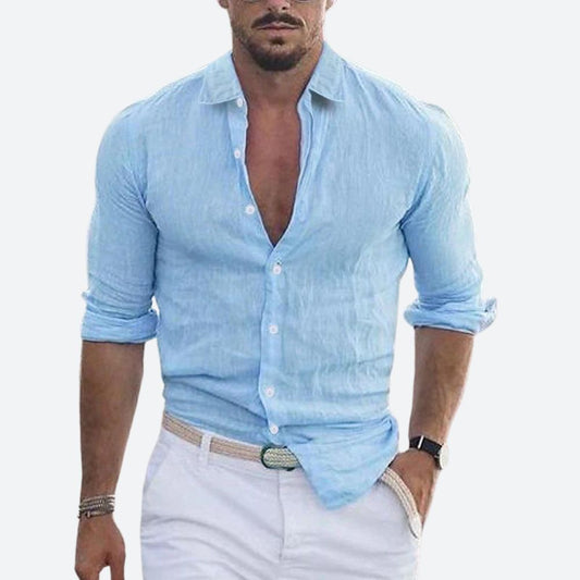 Men's Slim Fit Linen Long Sleeve Shirt