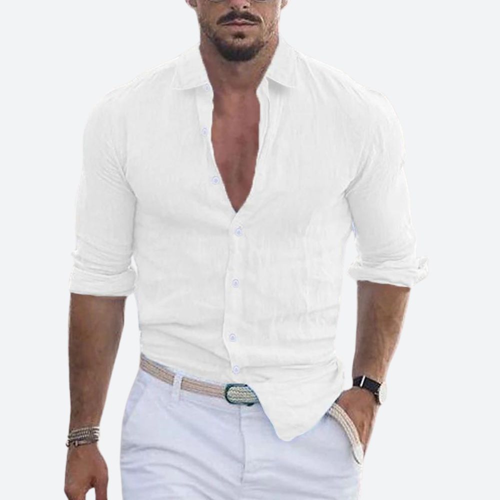 Men's Slim Fit Linen Long Sleeve Shirt