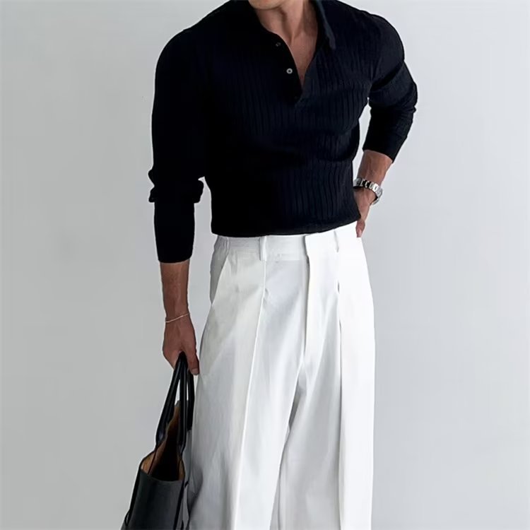 Men's Slim Fit Long Sleeve Polo Shirt