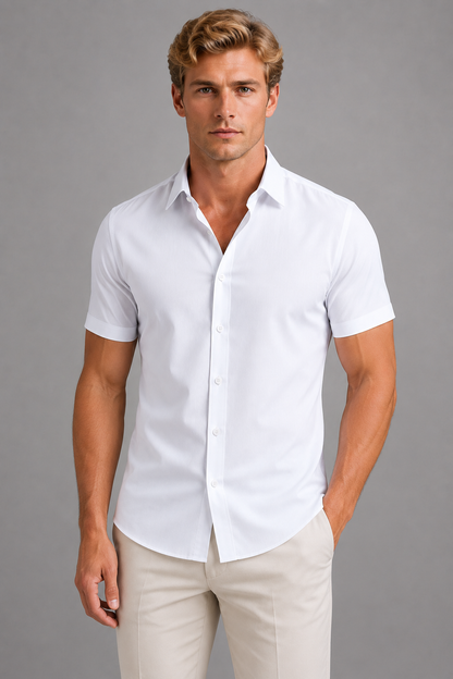 Men's Slim Fit Short Sleeve Button-Down Shirt, Smart Casual