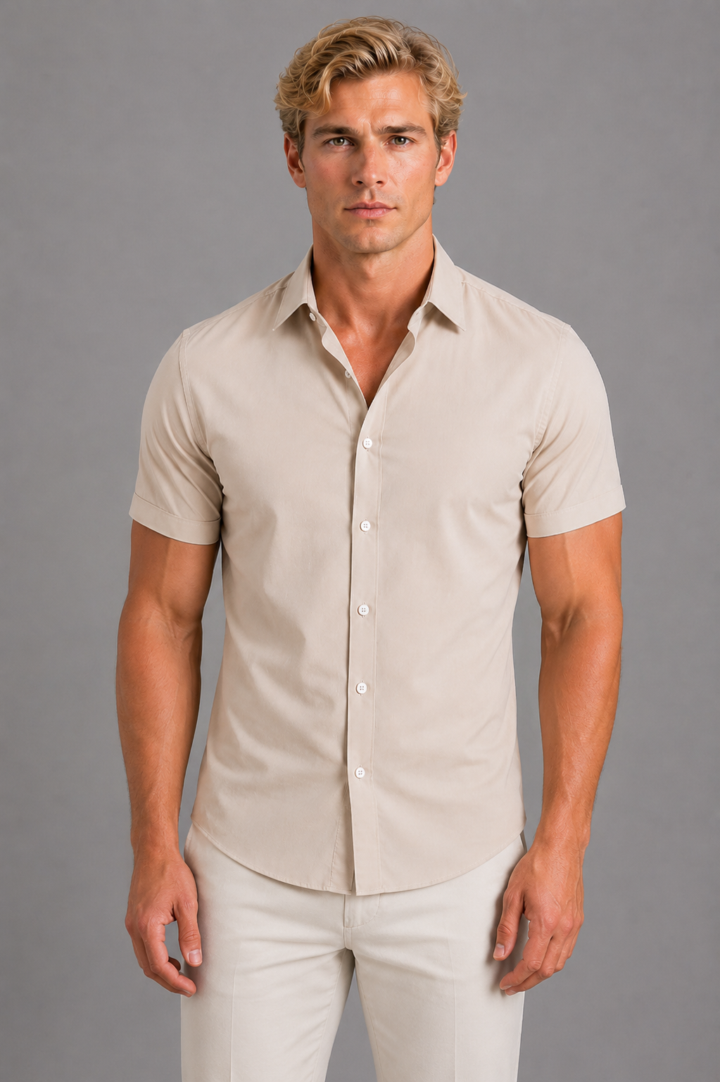 Men's Slim Fit Short Sleeve Button-Down Shirt, Smart Casual