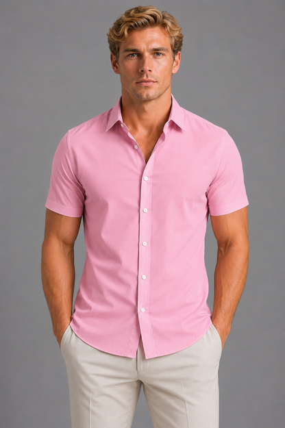 Men's Slim Fit Short Sleeve Button-Down Shirt, Smart Casual
