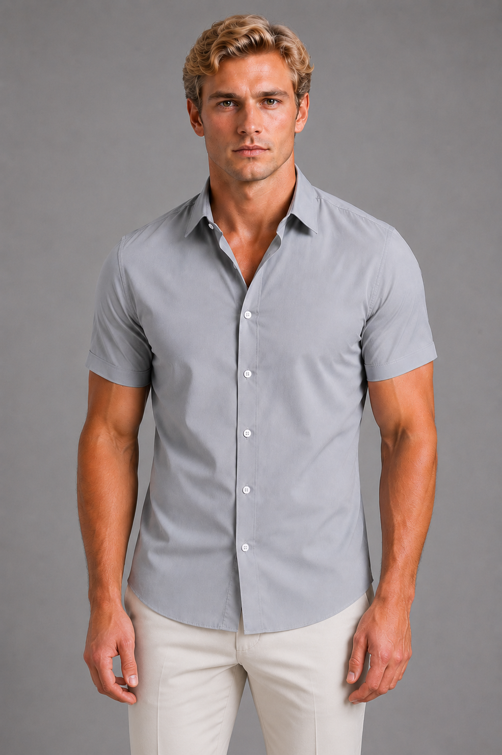 Men's Slim Fit Short Sleeve Button-Down Shirt, Smart Casual
