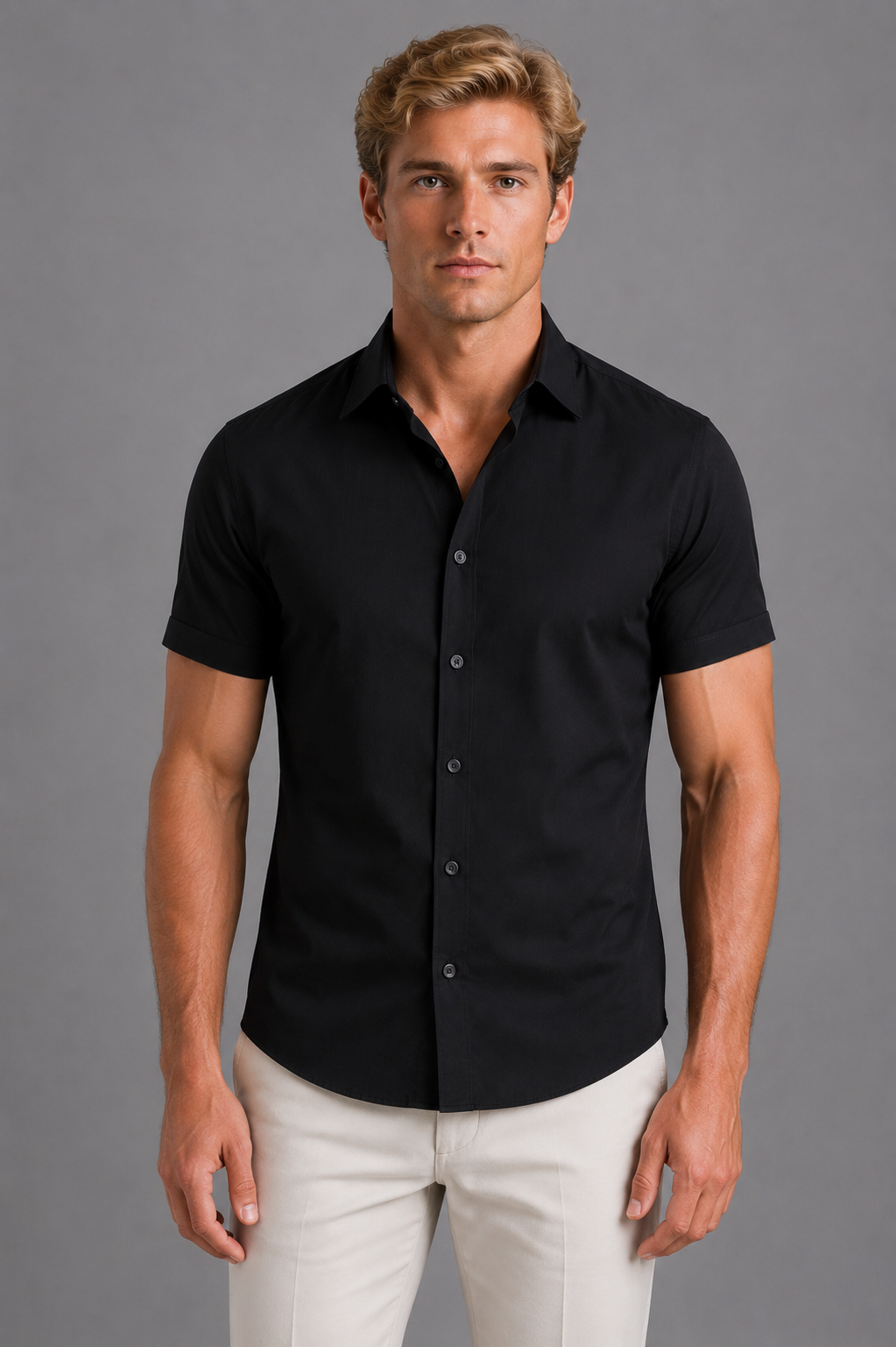 Men's Slim Fit Short Sleeve Button-Down Shirt, Smart Casual