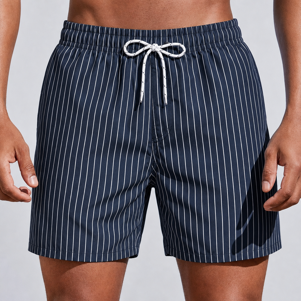 Men's Striped Summer Swim Shorts with Drawstring
