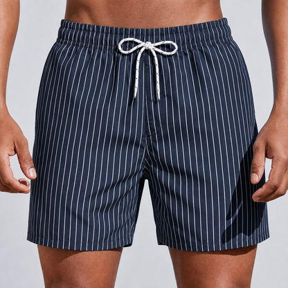 Men's Striped Summer Swim Shorts with Drawstring