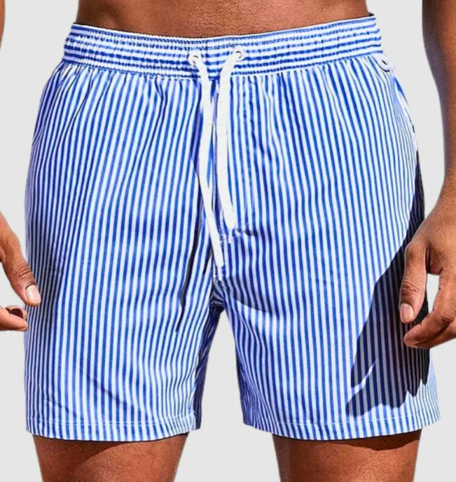 Men's Striped Summer Swim Shorts with Drawstring