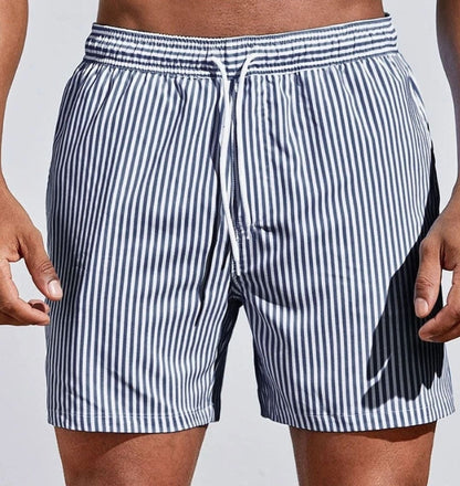 Men's Striped Summer Swim Shorts with Drawstring