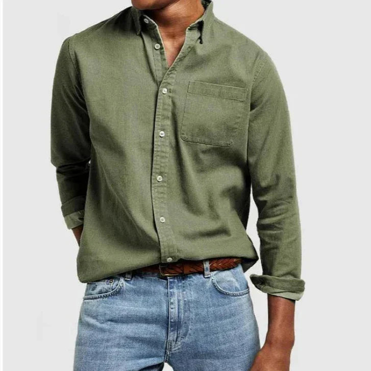 Men's Tailored Cotton Shirt with Notch Collar and Button Placket