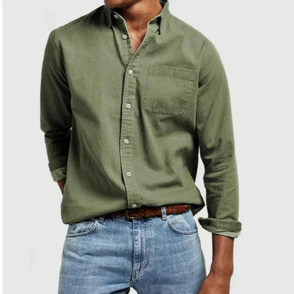 Men's Tailored Cotton Shirt with Notch Collar and Button Placket