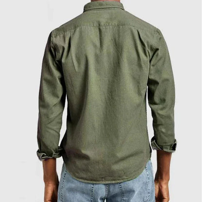 Men's Tailored Cotton Shirt with Notch Collar and Button Placket