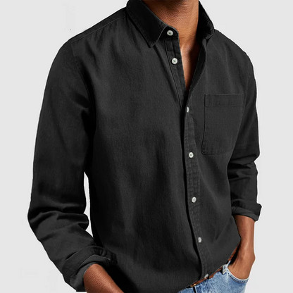 Men's Tailored Cotton Shirt with Notch Collar and Button Placket
