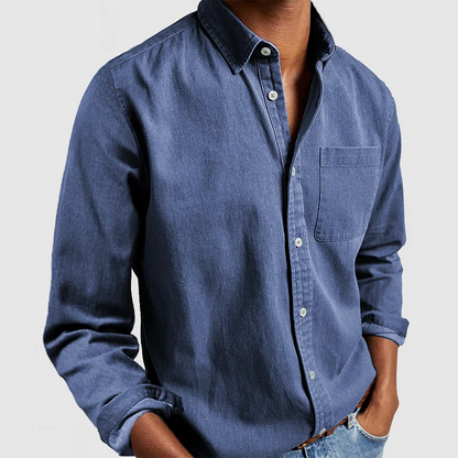 Men's Tailored Cotton Shirt with Notch Collar and Button Placket